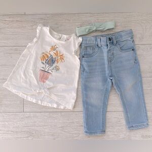 Cute 18m outfit, t-shirt, jeans and a hair bandanna